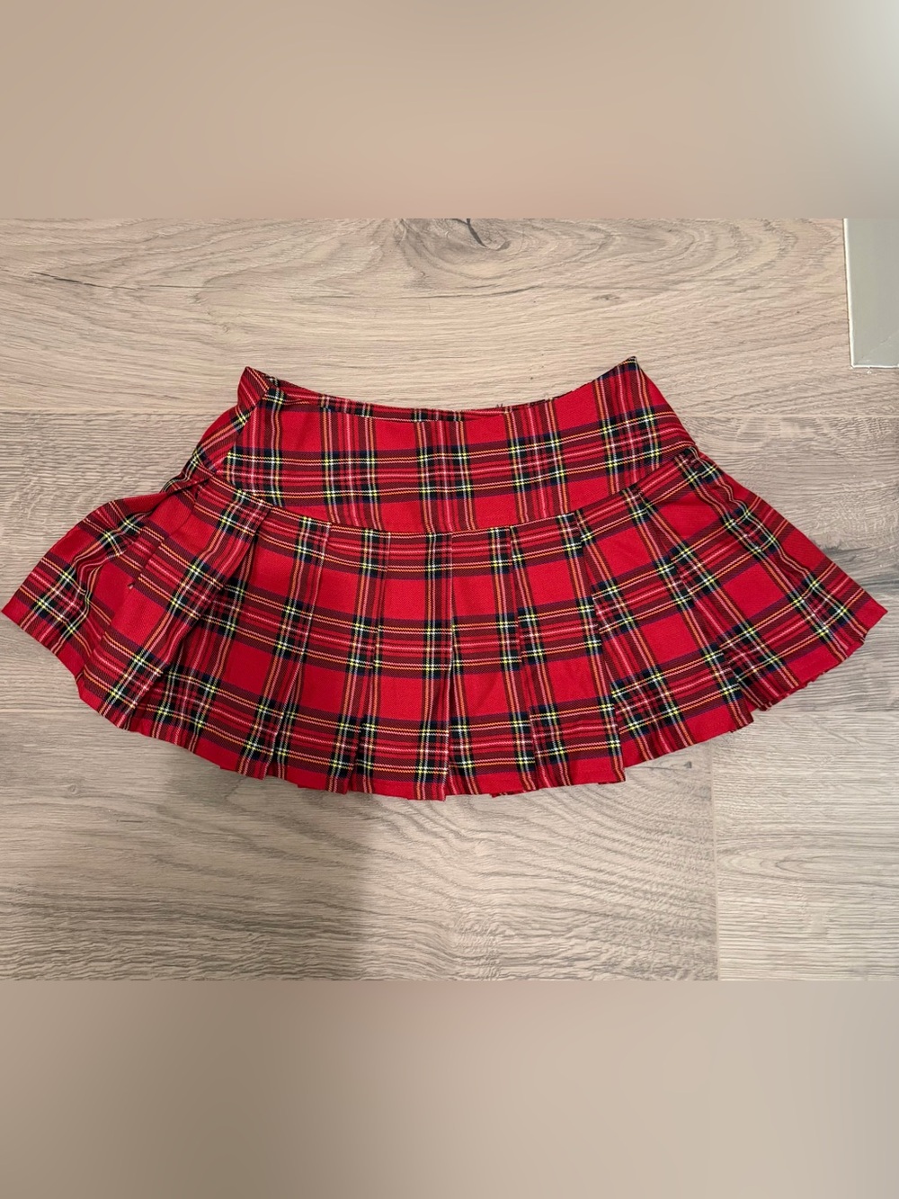 Red Plaid Pleated Mini Skirt - Women